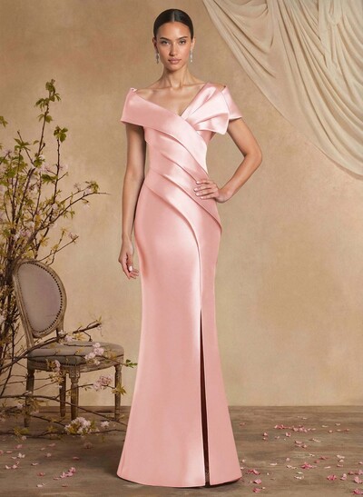 Trumpet Mermaid Off-The-Shoulder Sleeveless Sweep Train Satin Mother Of The Bride Dresses