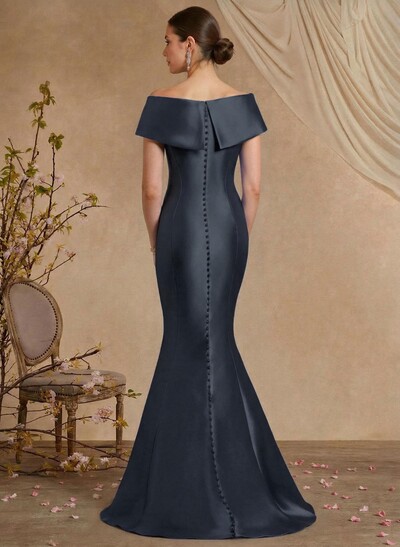 Trumpet Mermaid Off-The-Shoulder Sleeveless Sweep Train Satin Mother Of The Bride Dresses