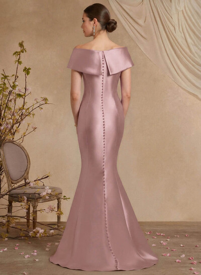 Trumpet Mermaid Off-The-Shoulder Sleeveless Sweep Train Satin Mother Of The Bride Dresses