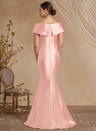 Trumpet Mermaid Off-The-Shoulder Sleeveless Sweep Train Satin Mother Of The Bride Dresses