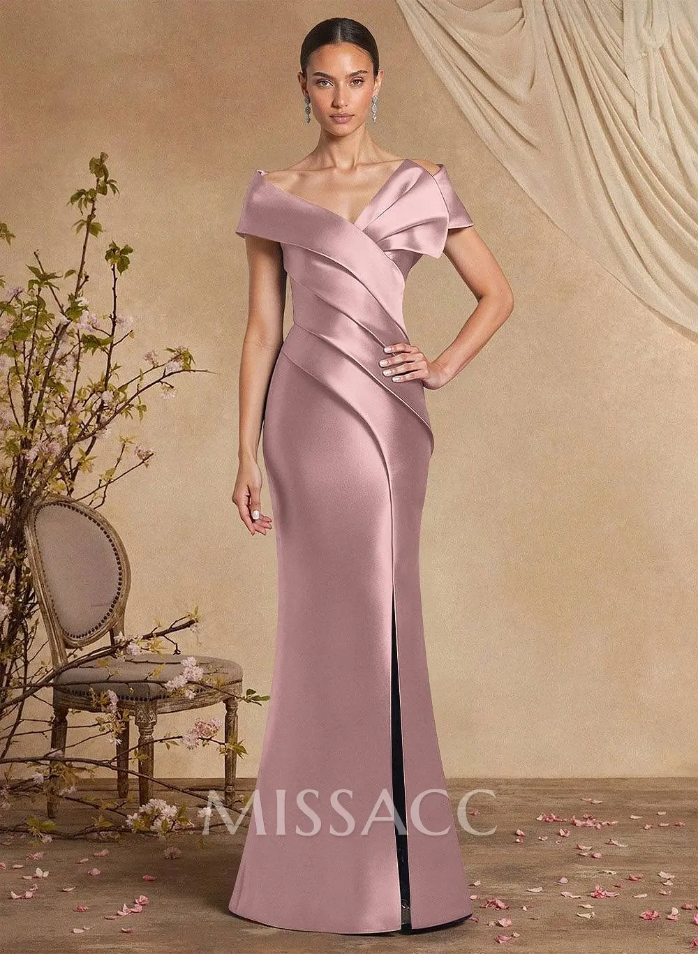 Trumpet Mermaid Off-The-Shoulder Sleeveless Sweep Train Satin Mother Of The Bride Dresses #SMBD12645