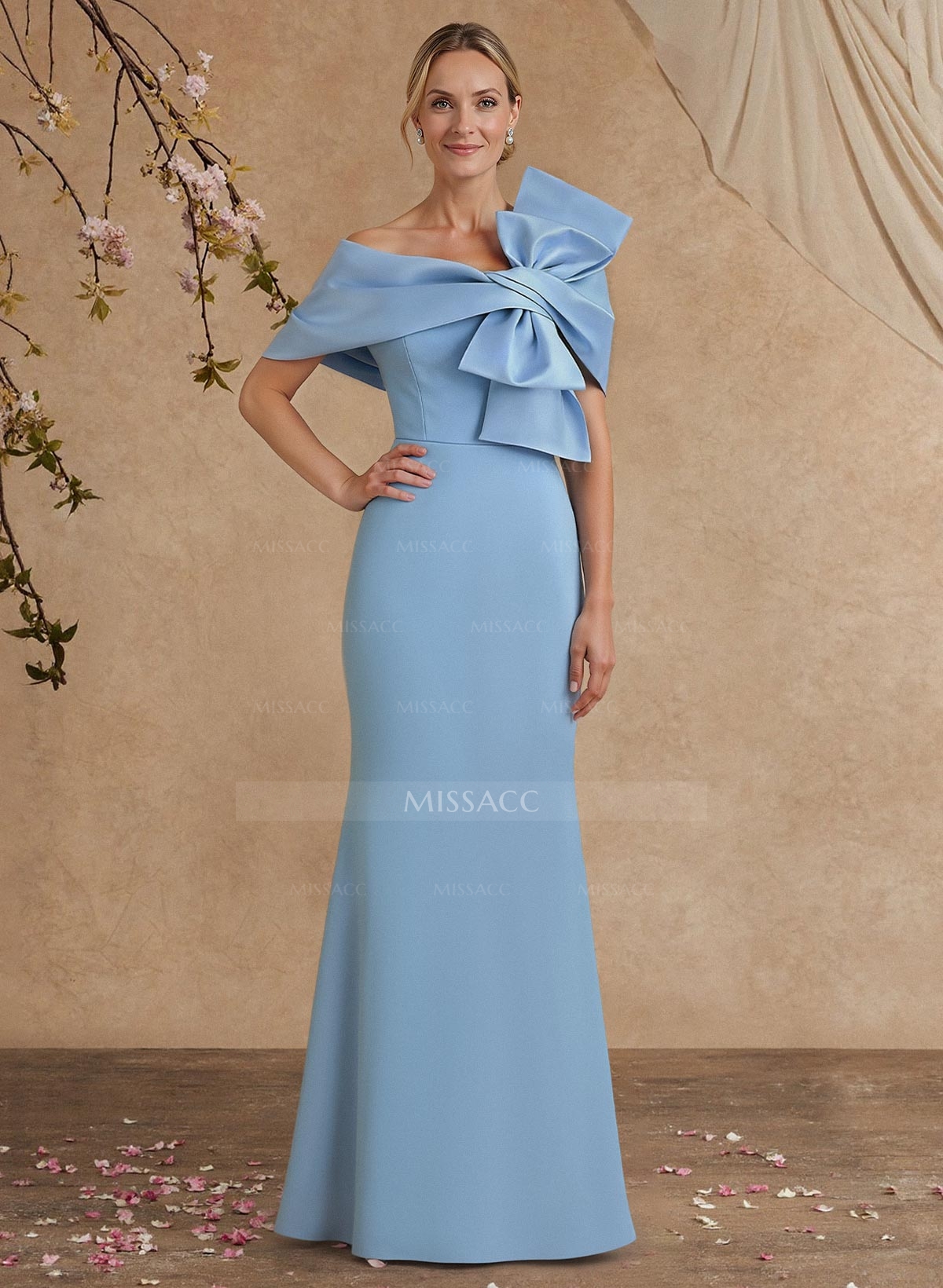 Elegant Asymmetrical Short Sleeves Elastic Satin Evening Dresses With Bow(s)