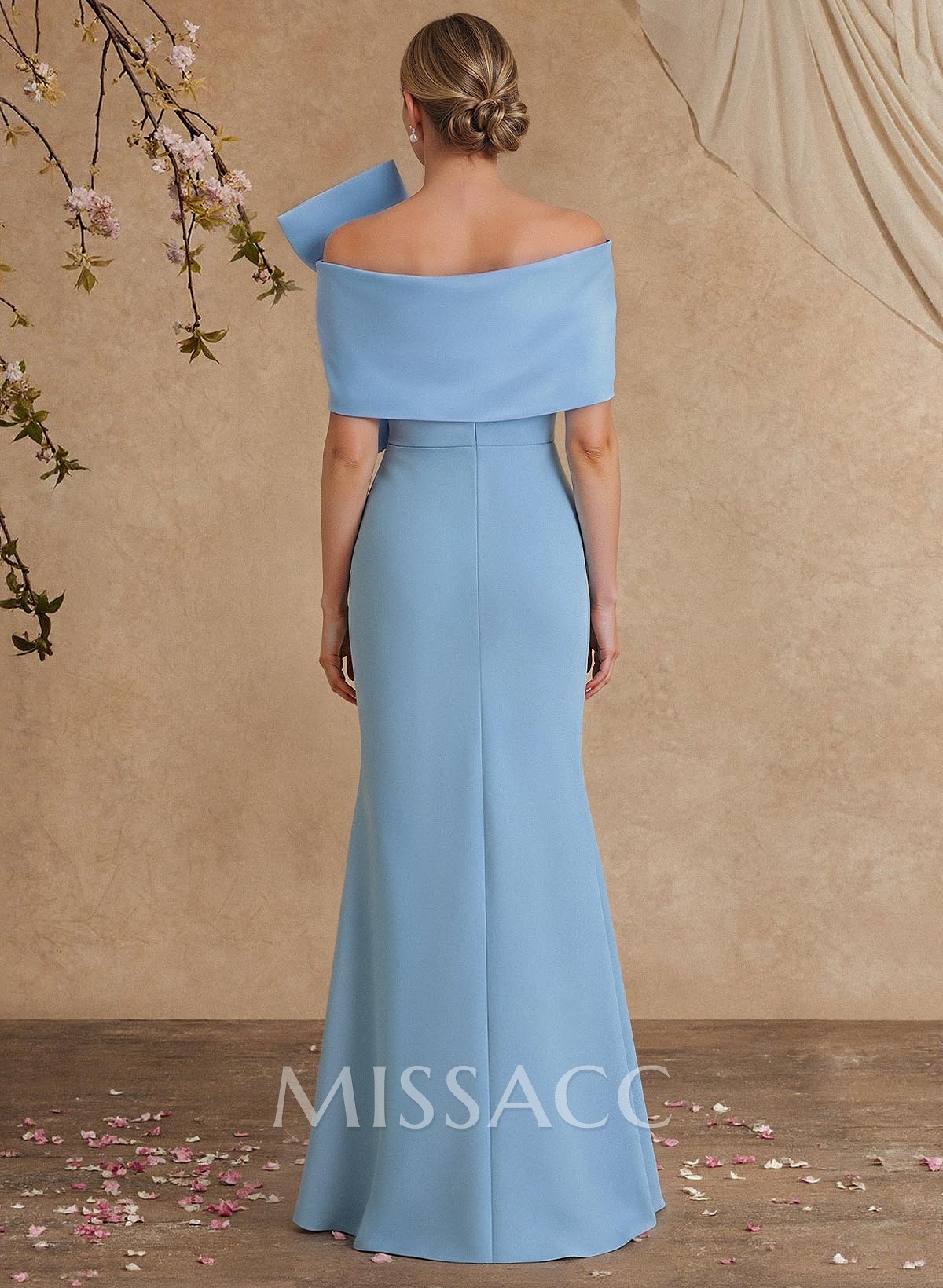 Sheath Column Asymmetrical Short Sleeves Floor-Length Elastic Satin Mother Of The Bride Dresses With Bow(s) Sheath Column Asymmetrical Short Sleeves Floor-Length Elastic Satin Mother Of The Bride Dresses With Bow(s)
