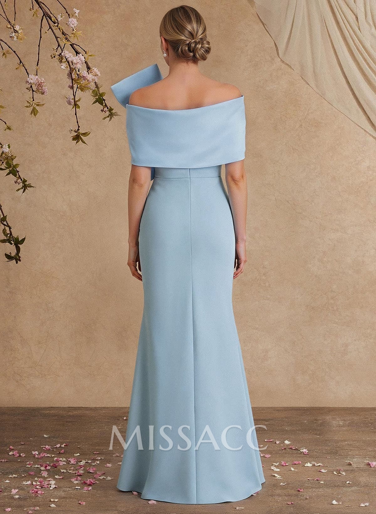 Sheath Column Asymmetrical Short Sleeves Floor-Length Elastic Satin Mother Of The Bride Dresses With Bow(s)