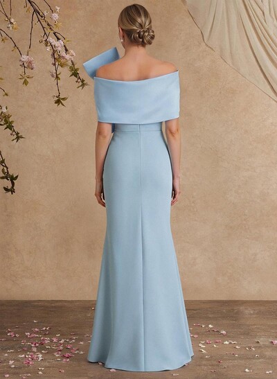 Sheath Column Asymmetrical Short Sleeves Floor-Length Elastic Satin Mother Of The Bride Dresses With Bow(s)