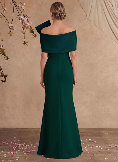 Sheath Column Asymmetrical Short Sleeves Floor-Length Elastic Satin Mother Of The Bride Dresses With Bow(s)