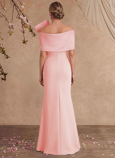 Sheath Column Asymmetrical Short Sleeves Floor-Length Elastic Satin Mother Of The Bride Dresses With Bow(s)