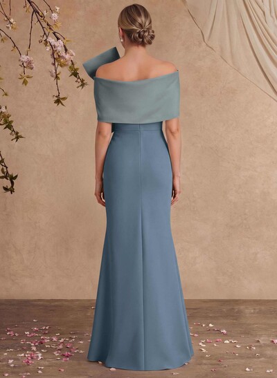 Sheath Column Asymmetrical Short Sleeves Floor-Length Elastic Satin Mother Of The Bride Dresses With Bow(s)