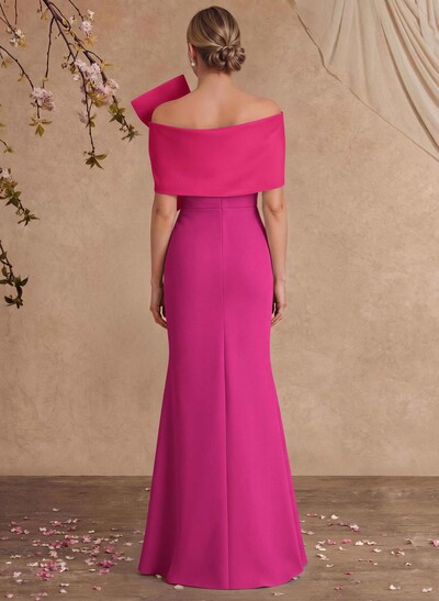 Sheath Column Asymmetrical Short Sleeves Floor-Length Elastic Satin Mother Of The Bride Dresses With Bow(s)