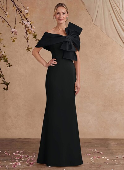 Sheath Column Asymmetrical Short Sleeves Floor-Length Elastic Satin Mother Of The Bride Dresses With Bow(s)