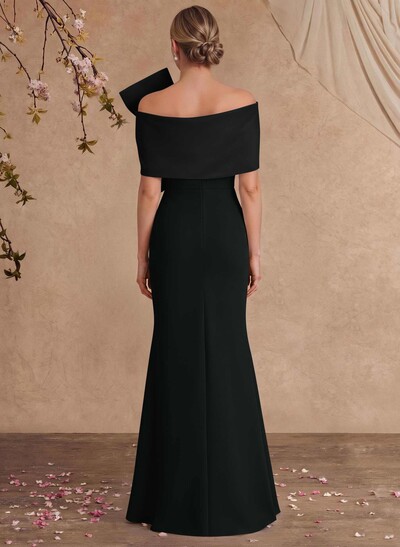 Sheath Column Asymmetrical Short Sleeves Floor-Length Elastic Satin Mother Of The Bride Dresses With Bow(s)