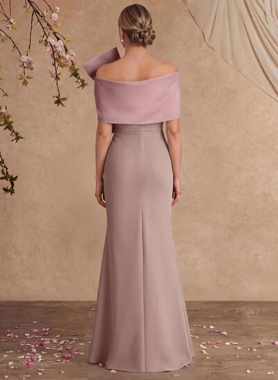 Sheath Column Asymmetrical Short Sleeves Floor-Length Elastic Satin Mother Of The Bride Dresses With Bow(s)