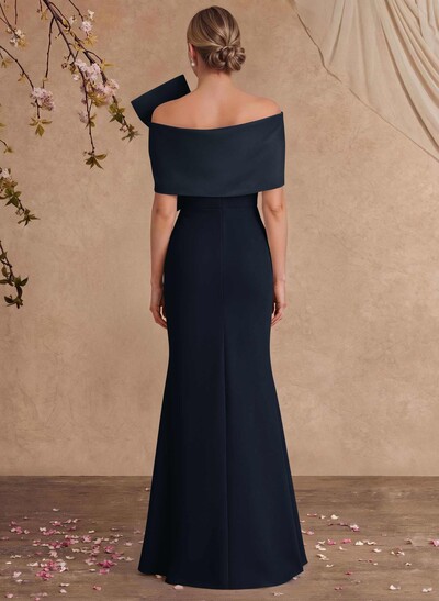 Sheath Column Asymmetrical Short Sleeves Floor-Length Elastic Satin Mother Of The Bride Dresses With Bow(s)