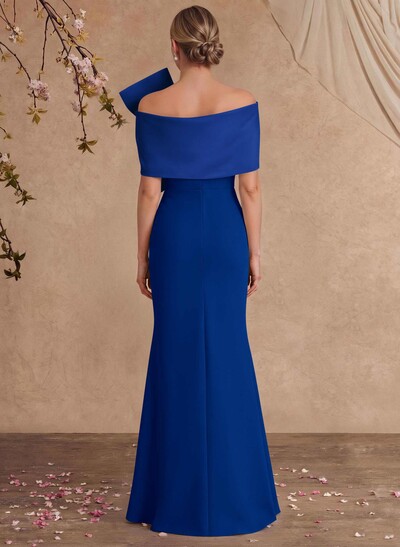 Sheath Column Asymmetrical Short Sleeves Floor-Length Elastic Satin Mother Of The Bride Dresses With Bow(s)