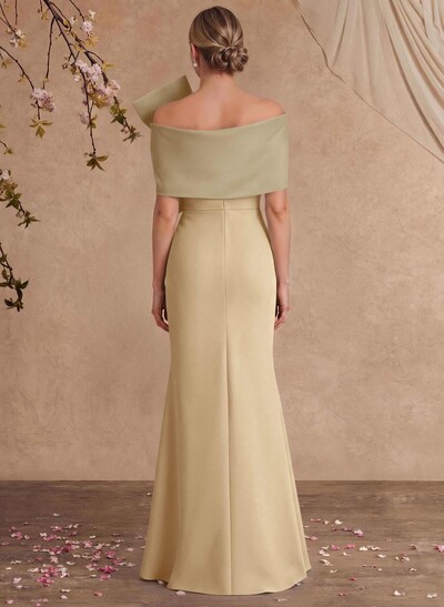 Sheath Column Asymmetrical Short Sleeves Floor-Length Elastic Satin Mother Of The Bride Dresses With Bow(s)