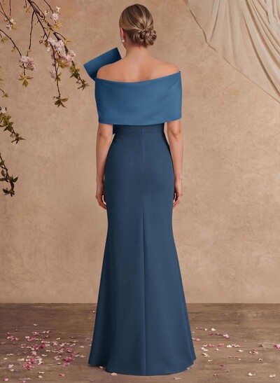 Sheath Column Asymmetrical Short Sleeves Floor-Length Elastic Satin Mother Of The Bride Dresses With Bow(s)