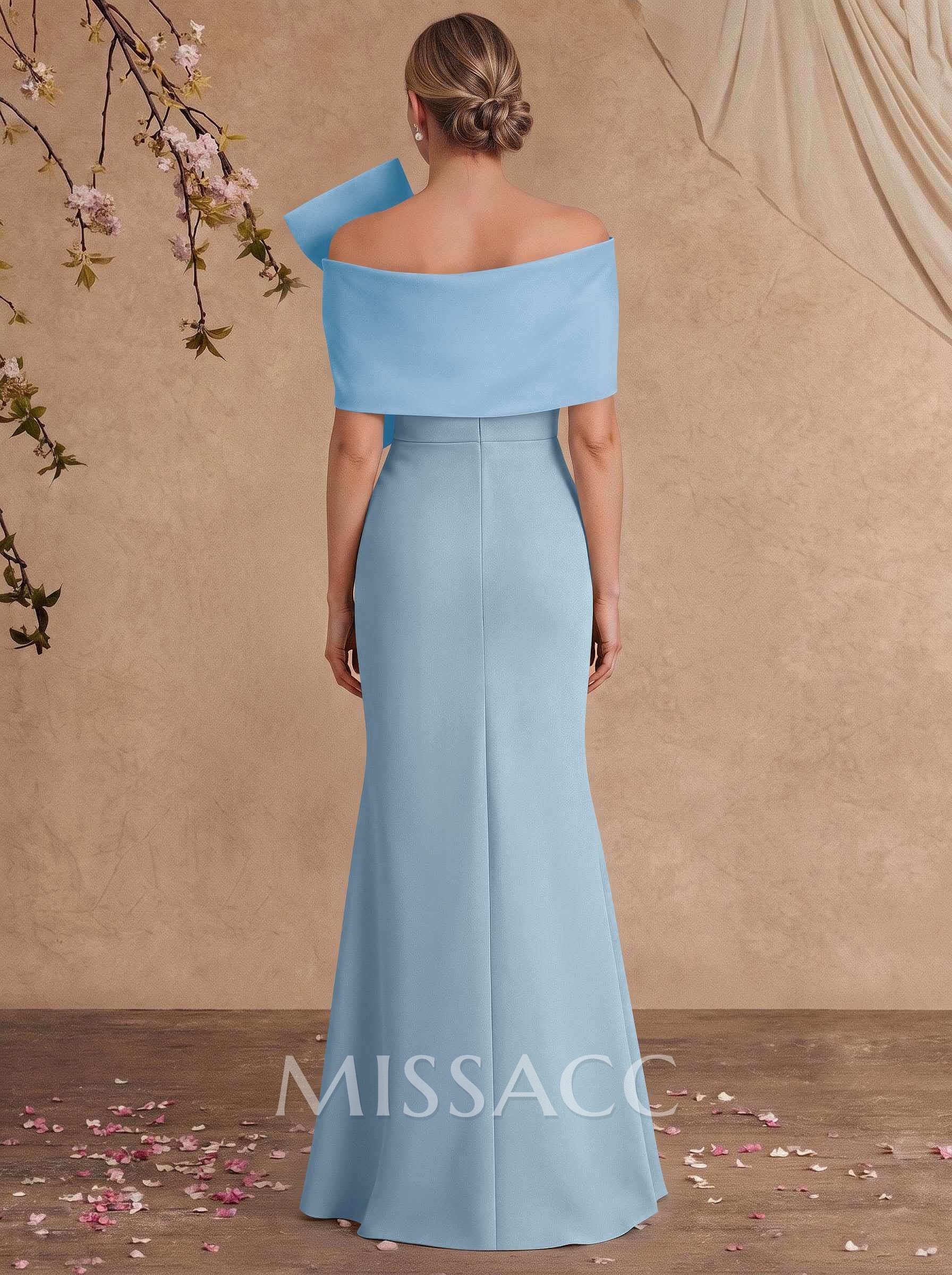 Sheath Column Asymmetrical Short Sleeves Floor-Length Elastic Satin Mother Of The Bride Dresses With Bow(s) Sheath Column Asymmetrical Short Sleeves Floor-Length Elastic Satin Mother Of The Bride Dresses With Bow(s)
