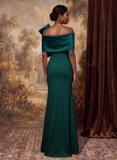 Sheath Column Asymmetrical Short Sleeves Floor-Length Elastic Satin Mother Of The Bride Dresses With Bow(s)