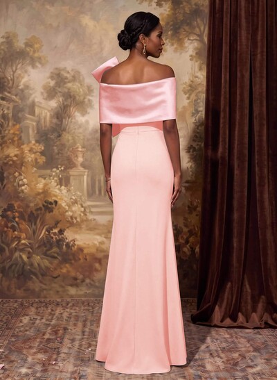 Sheath Column Asymmetrical Short Sleeves Floor-Length Elastic Satin Mother Of The Bride Dresses With Bow(s)