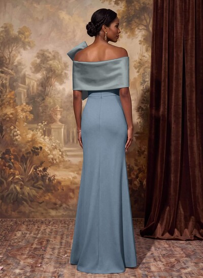 Sheath Column Asymmetrical Short Sleeves Floor-Length Elastic Satin Mother Of The Bride Dresses With Bow(s)