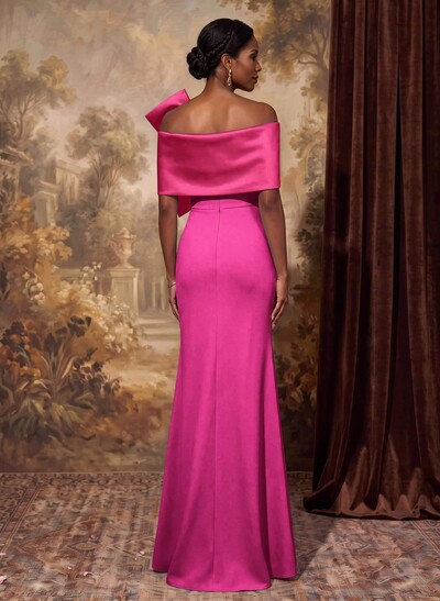 Sheath Column Asymmetrical Short Sleeves Floor-Length Elastic Satin Mother Of The Bride Dresses With Bow(s)