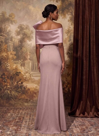 Sheath Column Asymmetrical Short Sleeves Floor-Length Elastic Satin Mother Of The Bride Dresses With Bow(s)