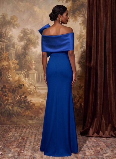 Sheath Column Asymmetrical Short Sleeves Floor-Length Elastic Satin Mother Of The Bride Dresses With Bow(s)
