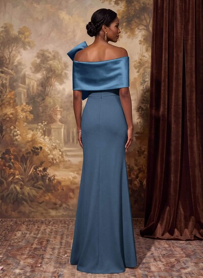 Sheath Column Asymmetrical Short Sleeves Floor-Length Elastic Satin Mother Of The Bride Dresses With Bow(s)
