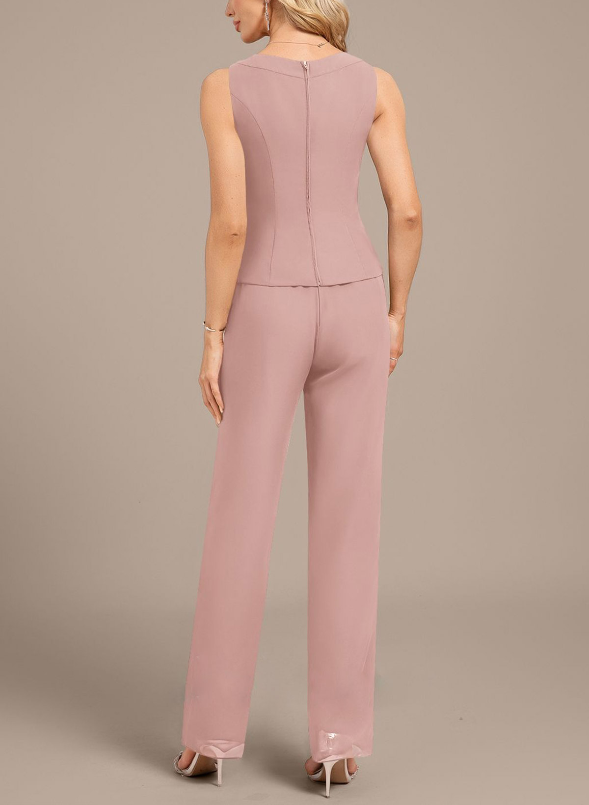 Jumpsuit/Pantsuit Scoop Neck 3/4 Sleeves Ankle-Length Chiffon Mother Of The Bride Dresses With Lace