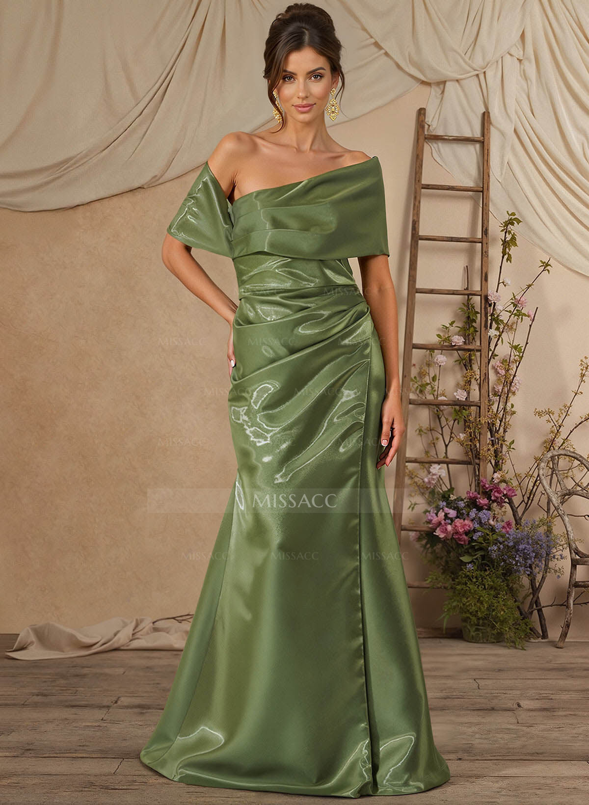 Trumpet Mermaid Off-The-Shoulder Sleeveless Floor-Length Liquid Satin Mother Of The Bride Dresses With