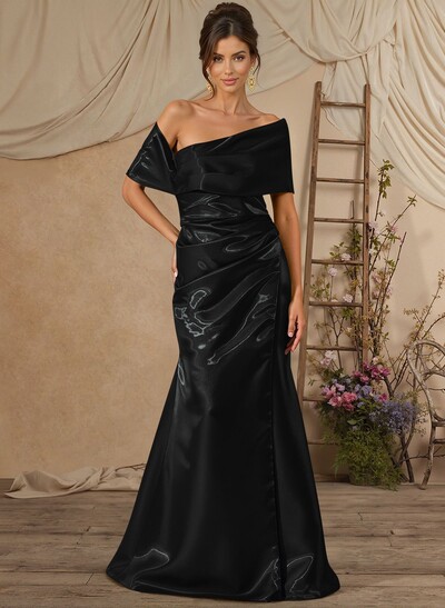 Trumpet Mermaid Off-The-Shoulder Sleeveless Floor-Length Liquid Satin Mother Of The Bride Dresses With