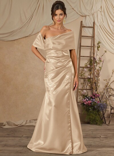 Trumpet Mermaid Off-The-Shoulder Sleeveless Floor-Length Liquid Satin Mother Of The Bride Dresses With