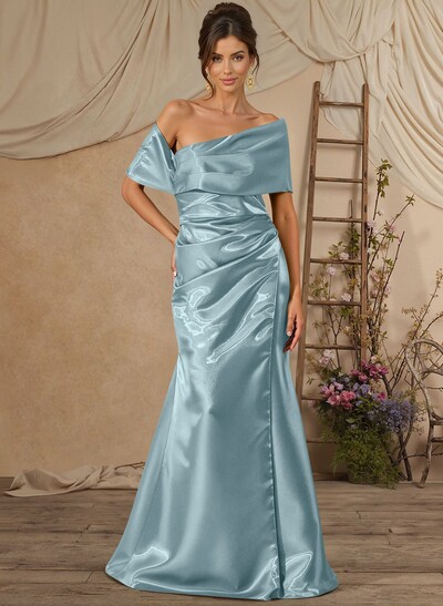 Trumpet Mermaid Off-The-Shoulder Sleeveless Floor-Length Liquid Satin Mother Of The Bride Dresses With