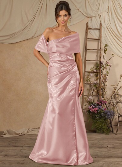 Trumpet Mermaid Off-The-Shoulder Sleeveless Floor-Length Liquid Satin Mother Of The Bride Dresses With