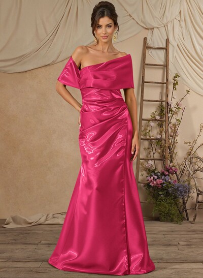 Trumpet Mermaid Off-The-Shoulder Sleeveless Floor-Length Liquid Satin Mother Of The Bride Dresses With