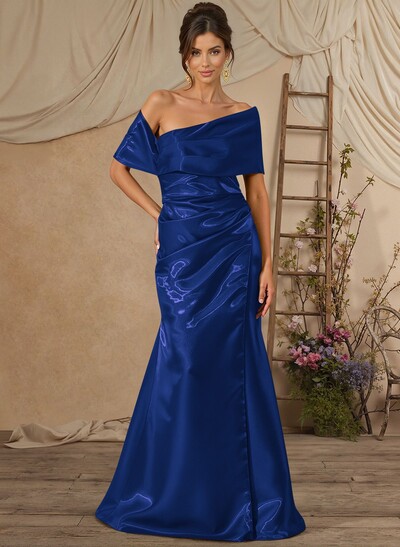 Trumpet Mermaid Off-The-Shoulder Sleeveless Floor-Length Liquid Satin Mother Of The Bride Dresses With