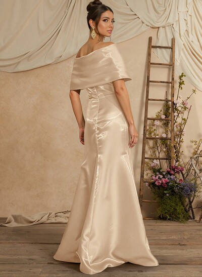 Trumpet Mermaid Off-The-Shoulder Sleeveless Floor-Length Liquid Satin Mother Of The Bride Dresses With