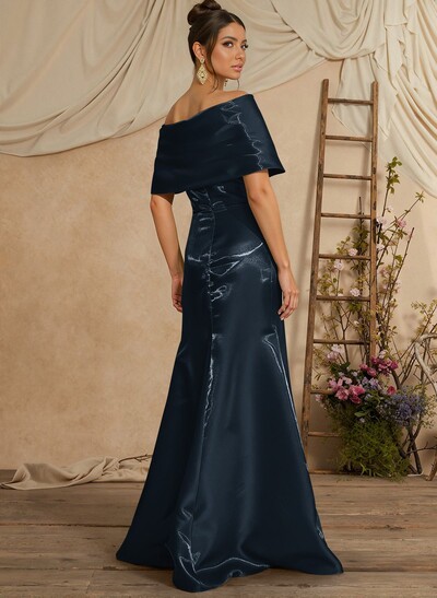 Trumpet Mermaid Off-The-Shoulder Sleeveless Floor-Length Liquid Satin Mother Of The Bride Dresses With