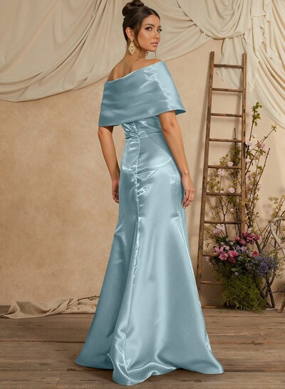 Trumpet Mermaid Off-The-Shoulder Sleeveless Floor-Length Liquid Satin Mother Of The Bride Dresses With