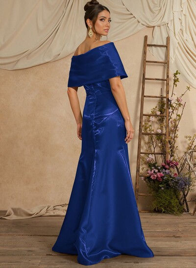 Trumpet Mermaid Off-The-Shoulder Sleeveless Floor-Length Liquid Satin Mother Of The Bride Dresses With