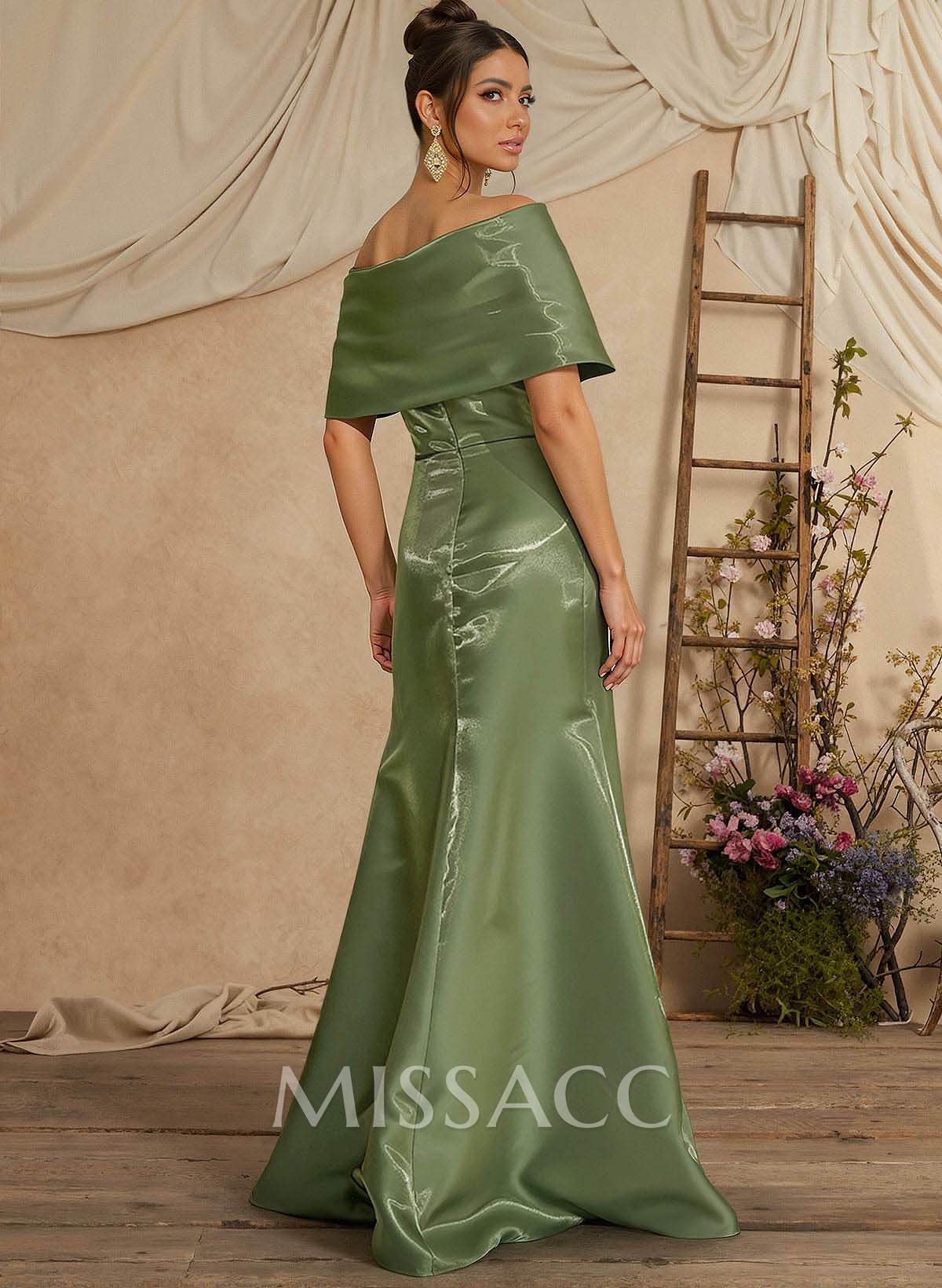 Trumpet Mermaid Off-The-Shoulder Sleeveless Floor-Length Liquid Satin Mother Of The Bride Dresses With