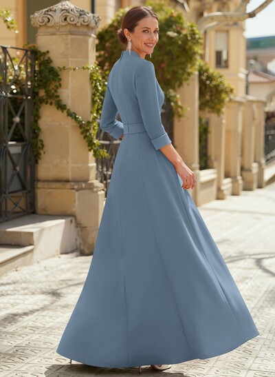 Jumpsuit Pantsuit V-Neck 3/4 Sleeves Floor-Length Elastic Satin Mother Of The Bride Dresses With Flower