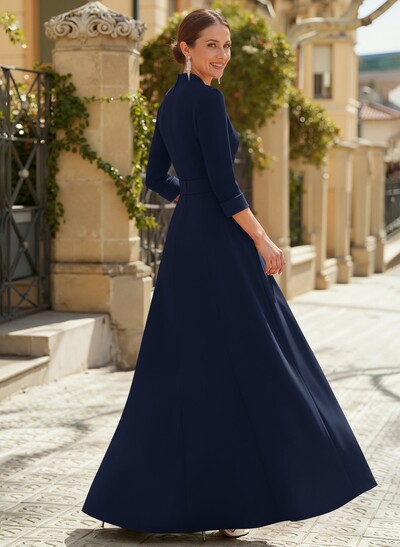 Jumpsuit Pantsuit V-Neck 3/4 Sleeves Floor-Length Elastic Satin Mother Of The Bride Dresses With Flower