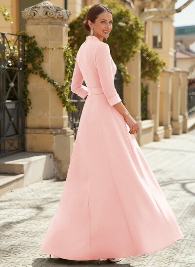 Jumpsuit Pantsuit V-Neck 3/4 Sleeves Floor-Length Elastic Satin Mother Of The Bride Dresses With Flower