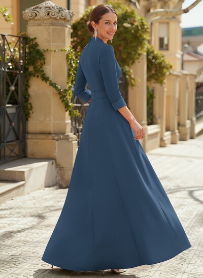Jumpsuit Pantsuit V-Neck 3/4 Sleeves Floor-Length Elastic Satin Mother Of The Bride Dresses With Flower