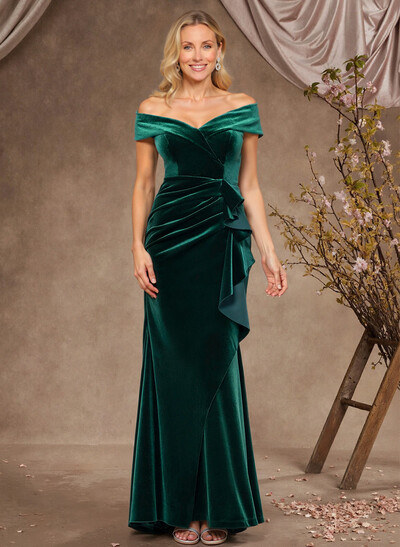 Sheath Column Sleeveless Floor-Length Velvet Evening Dresses With Sweeping Side Drape