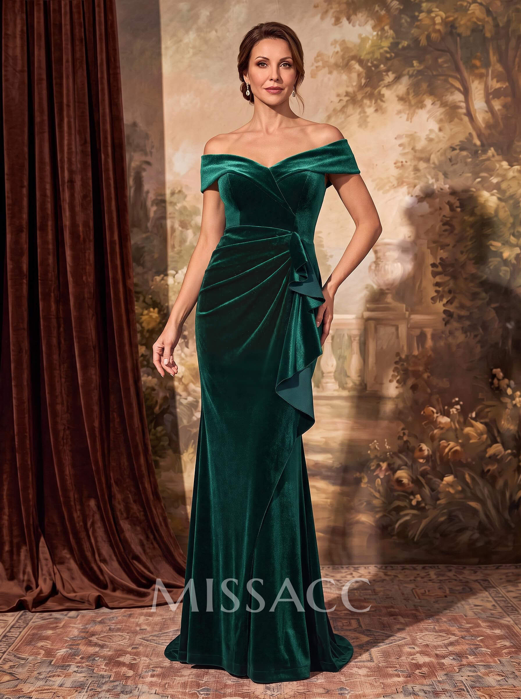 Sheath/Column Sleeveless Sweep Train Velvet Mother Of The Bride Dresses With Sweeping Side Drape