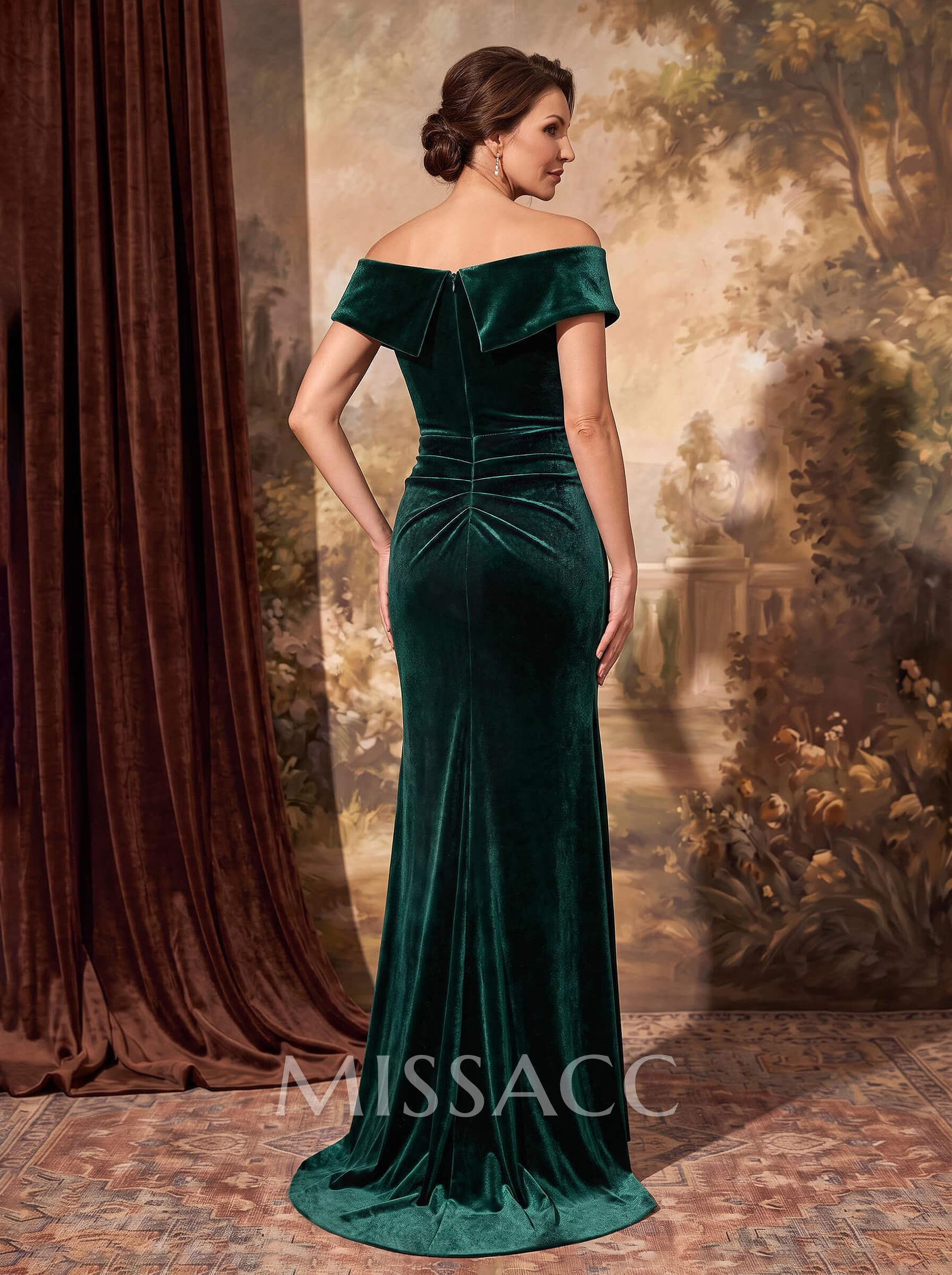 Sheath/Column Sleeveless Sweep Train Velvet Mother Of The Bride Dresses With Sweeping Side Drape
