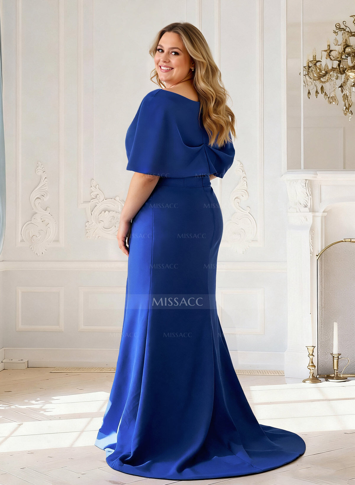 Sheath Column One-Shoulder Sleeveless Sweep Train Elastic Satin Mother Of The Bride Dresses With Split Front