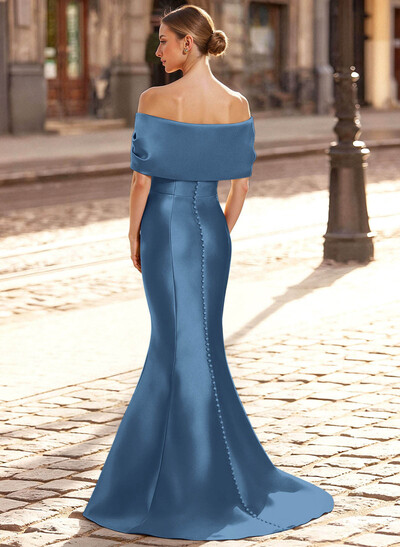 Elegant Off-The-Shoulder Sleeveless Mermaid Sweep Train Satin Mother Of The Bride Dresses With Flower(s)
